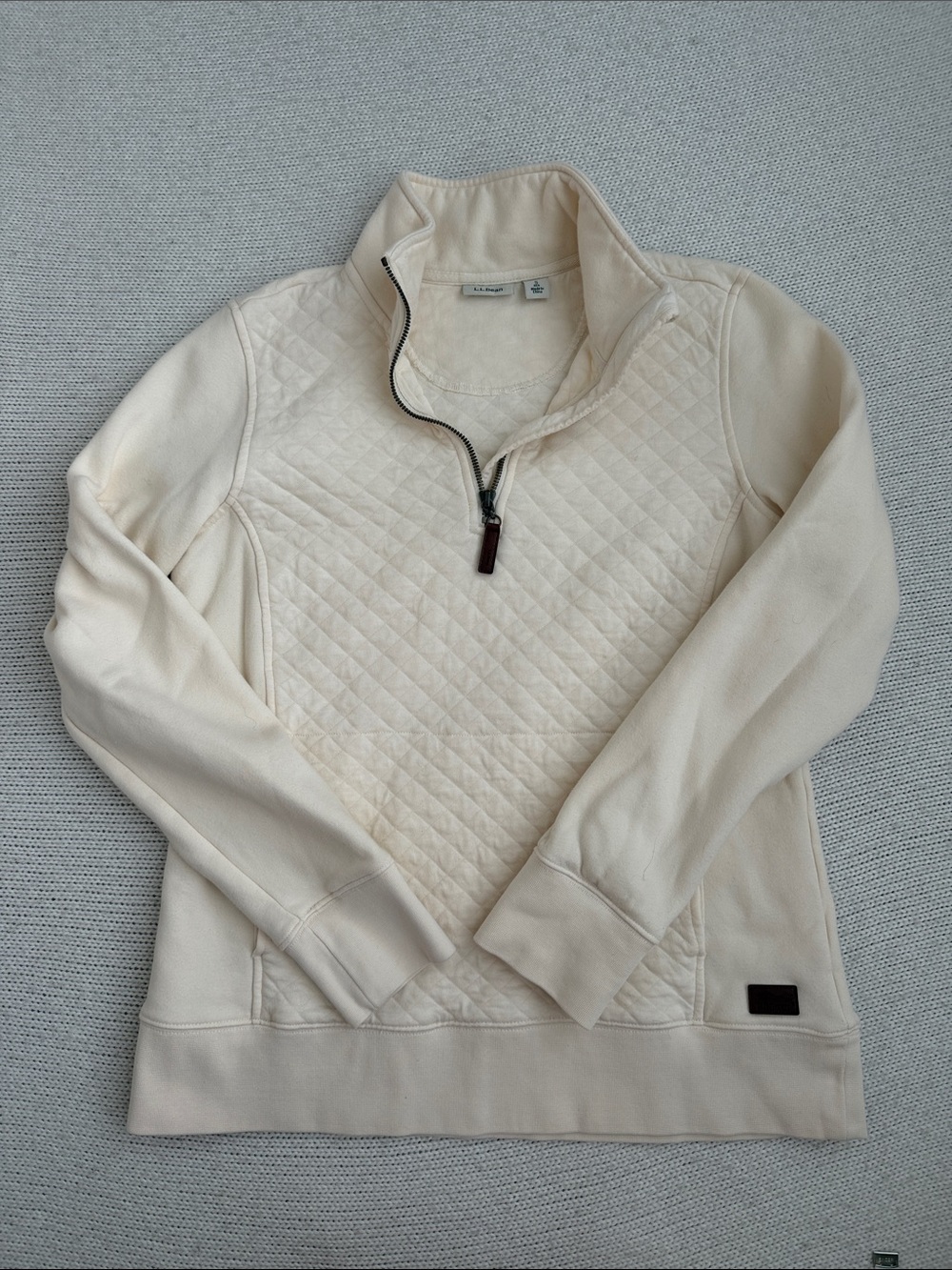 LL Bean Cotton Quarter Zip Sweatshirt Sweater Cream Size Small